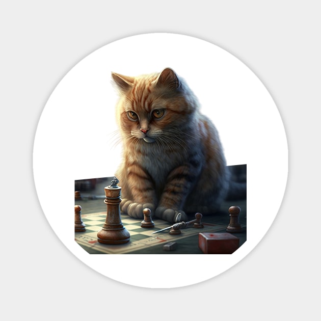 Cat playing chess Magnet by Kileykite 